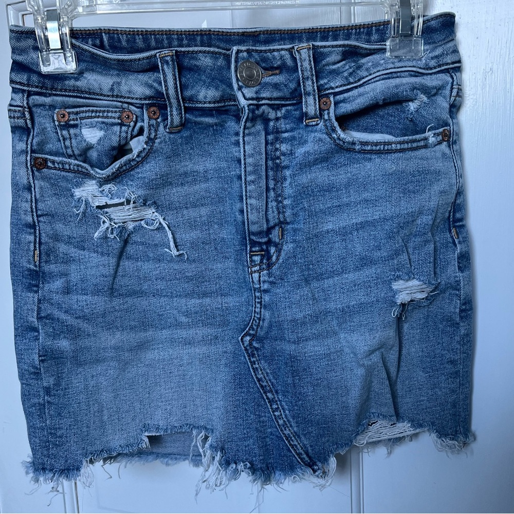American Eagle Outfitters Distressed Denim Skirt - Blue